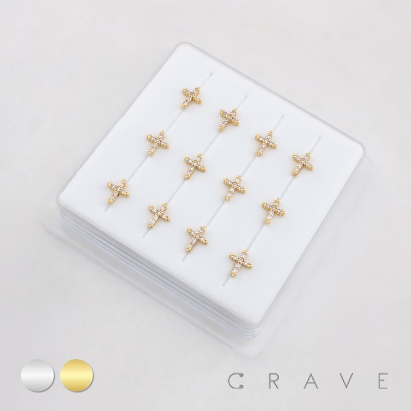 MULTI CZ CROSS CRUCIFIX 316L SURGICAL STEEL L-SHAPE NOSE RING BOX MULTI CZ CROSS CRUCIFIX 316L SURGICAL STEEL L-SHAPE NOSE RING BOX